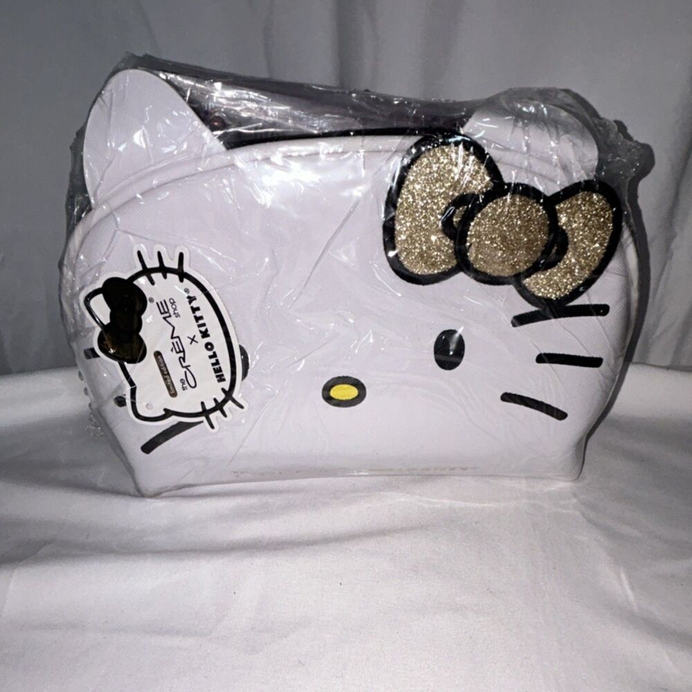 The Creme Shop x Hello Kitty White Glitter Makeup Bag with Zipper